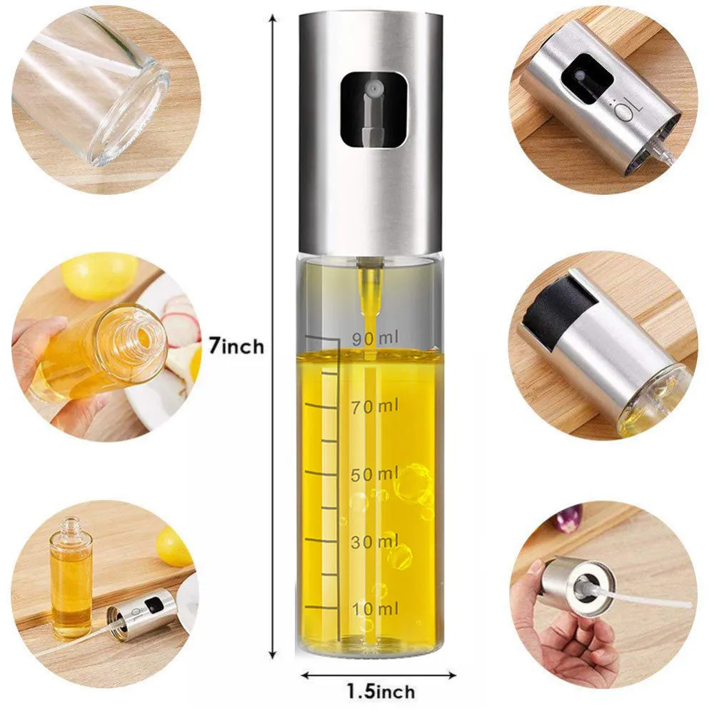 100ml Glass Olive Oil Sprayer Empty Bottle Oil Dispenser with cleaning brush for Cooking Salad Picnic BBQ Kitchen Baking tools