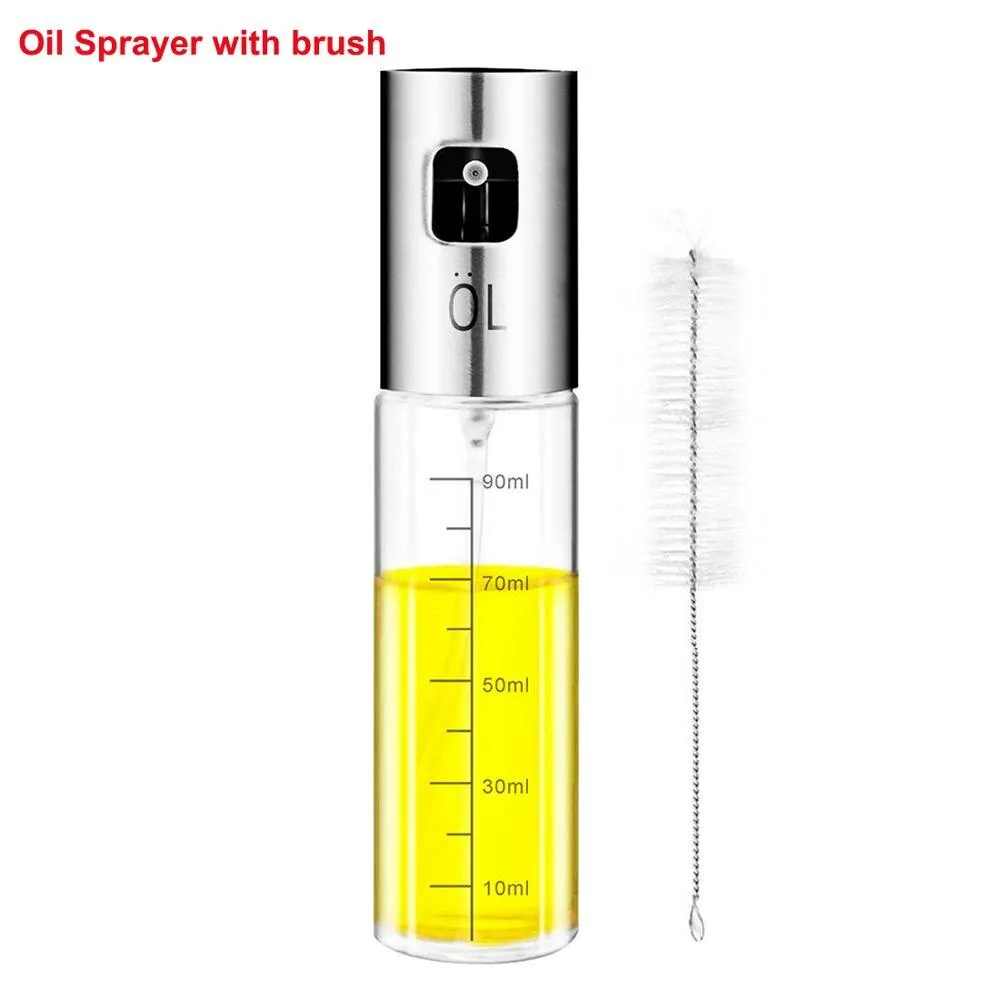 100ml Glass Olive Oil Sprayer Empty Bottle Oil Dispenser with cleaning brush for Cooking Salad Picnic BBQ Kitchen Baking tools
