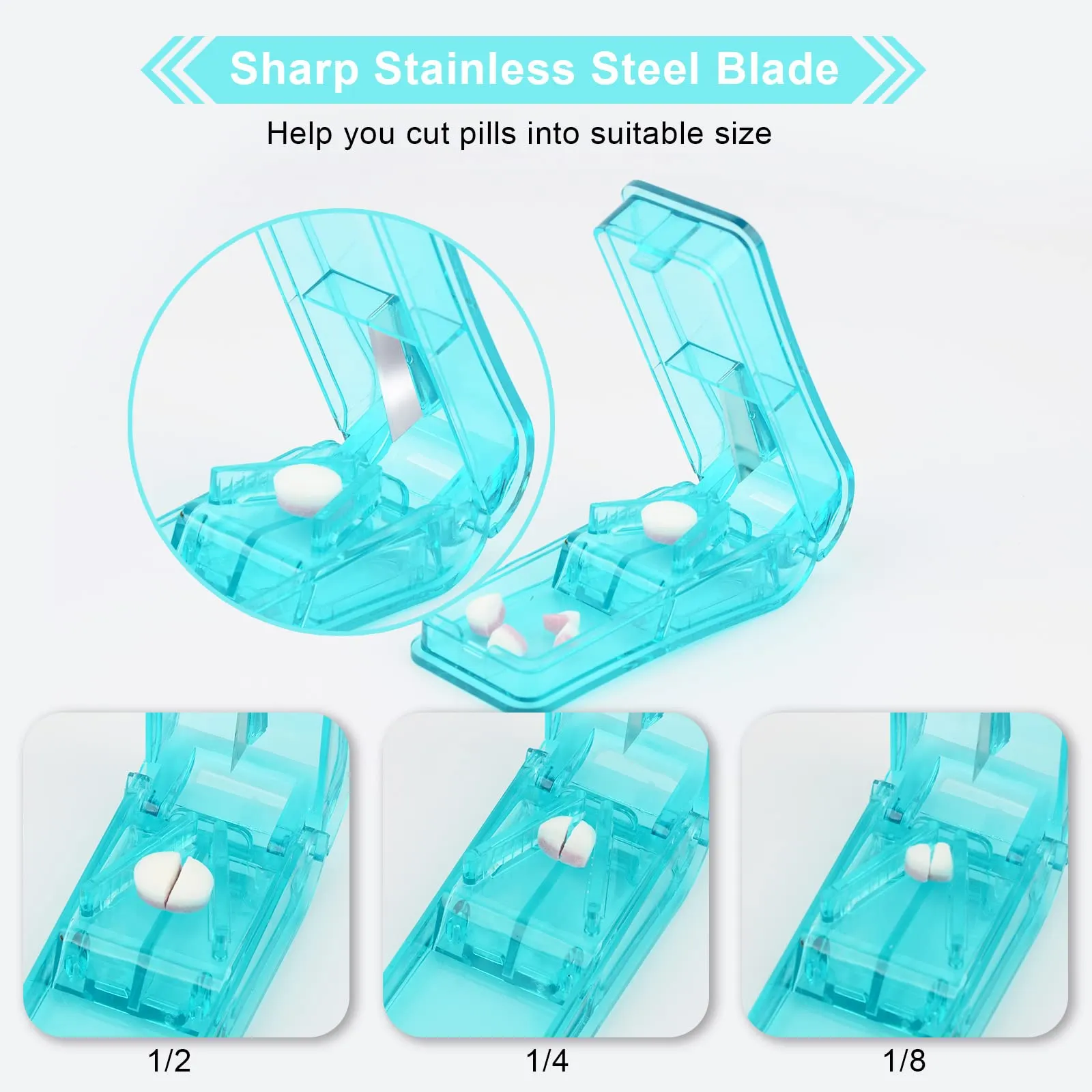 2 pcs Pill Cutter, Portable 2-in-1Pill Splitter with Blade and Storage Compartment for Small or Large Pills Cut in Half Quarter for Pills Tablets (Green) Green