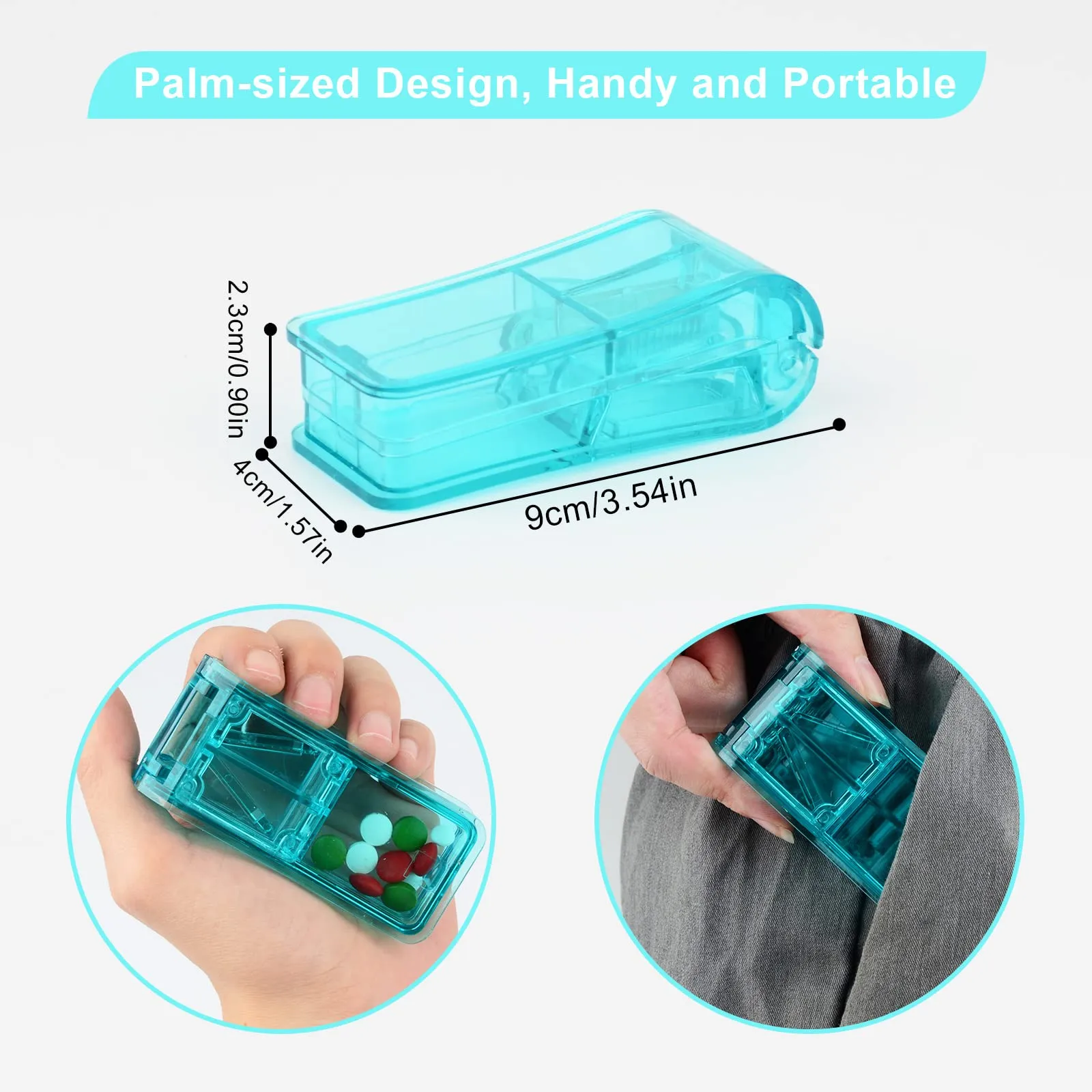 2 pcs Pill Cutter, Portable 2-in-1Pill Splitter with Blade and Storage Compartment for Small or Large Pills Cut in Half Quarter for Pills Tablets (Green) Green