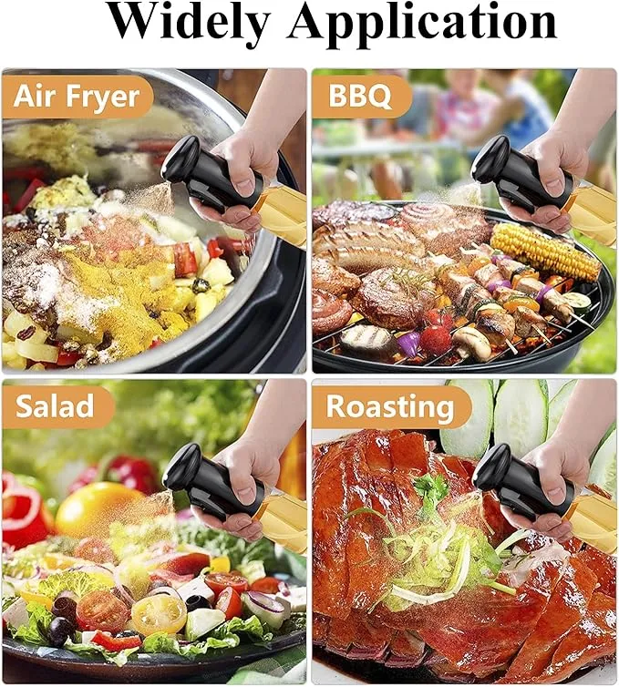 200 ml Black Oil Spray Bottle, Refillable Transparent Olive Oil Sprayer Dispenser with Silicone Brush