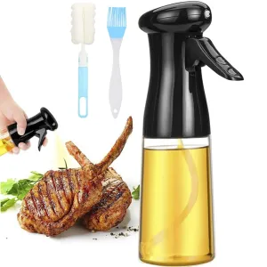 200 ml Black Oil Spray Bottle, Refillable Transparent Olive Oil Sprayer Dispenser with Silicone Brush