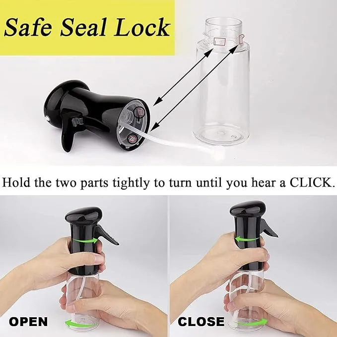 200 ml Black Oil Spray Bottle, Refillable Transparent Olive Oil Sprayer Dispenser with Silicone Brush