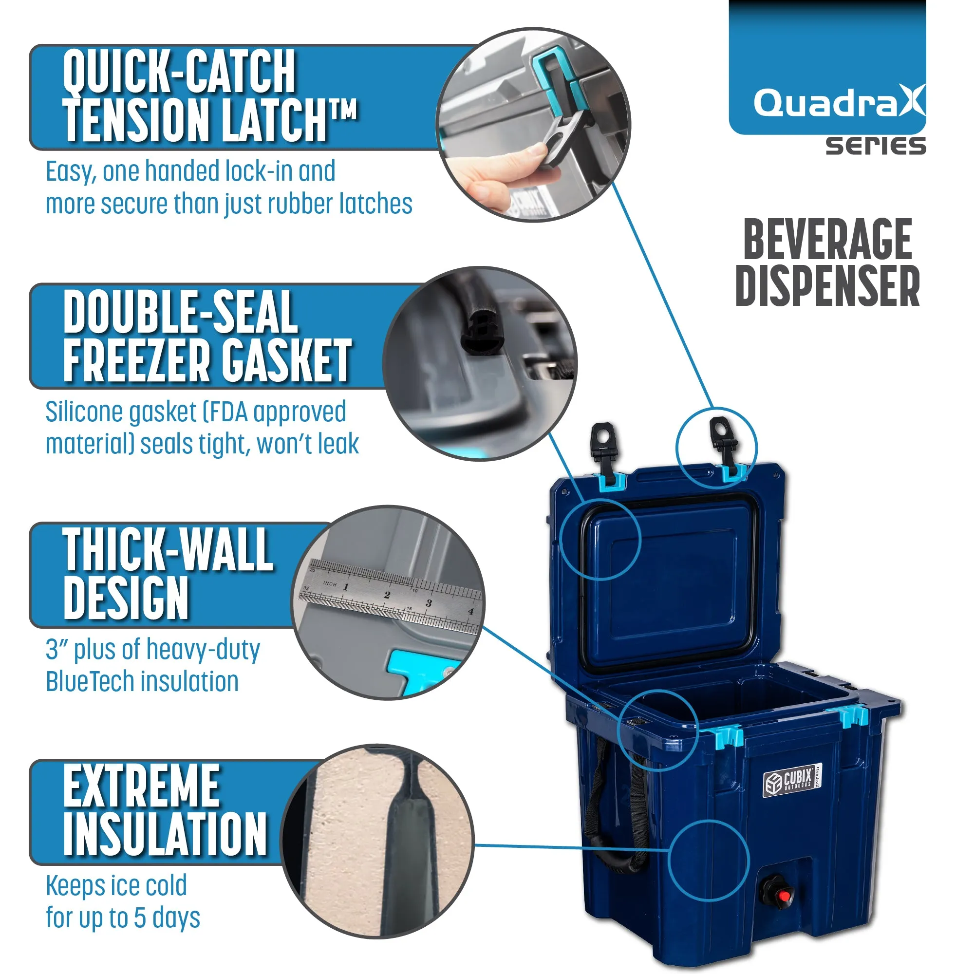 5 Gallon, 2-in-1 Beverage Dispenser/Cooler - QuadraX Hard Cooler