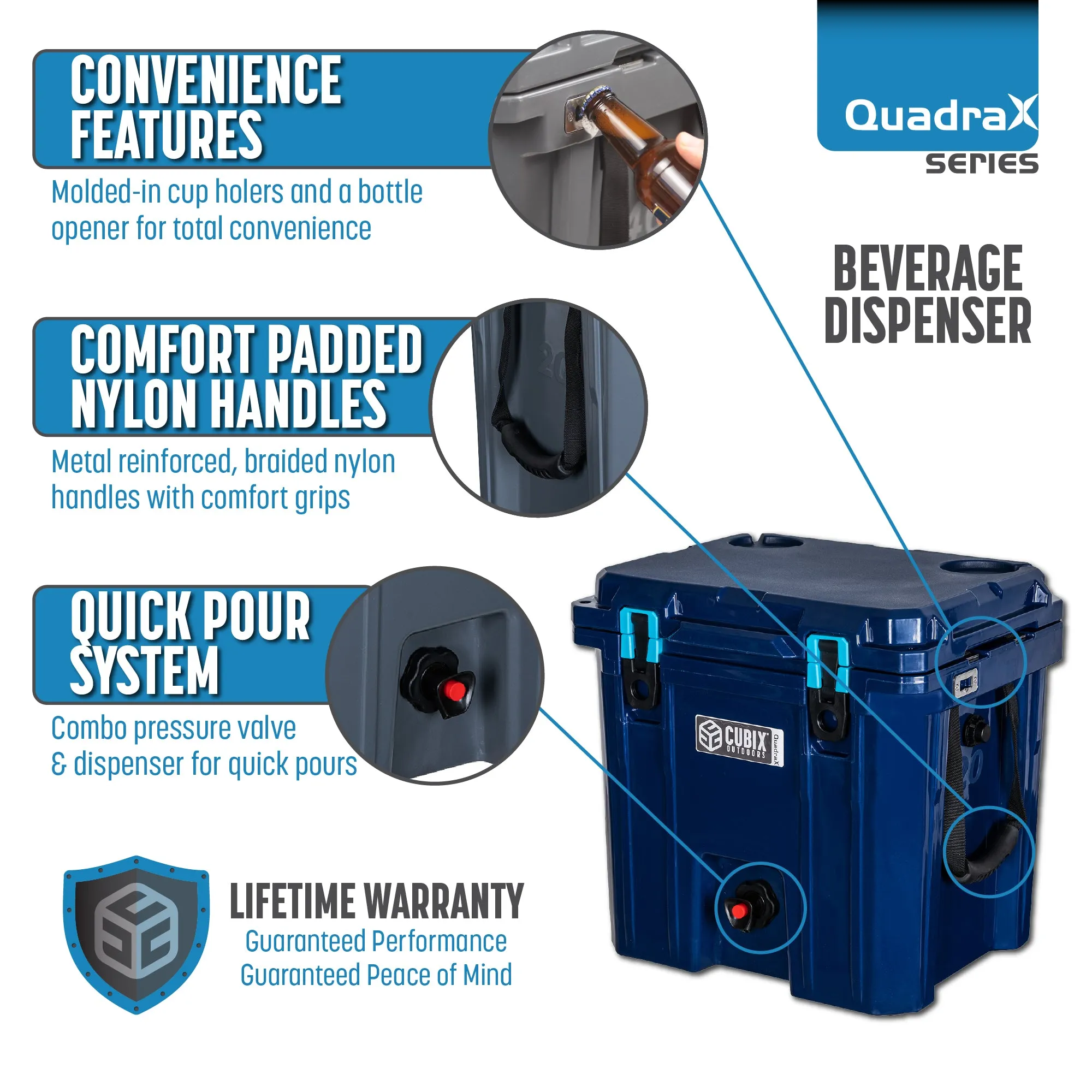 5 Gallon, 2-in-1 Beverage Dispenser/Cooler - QuadraX Hard Cooler