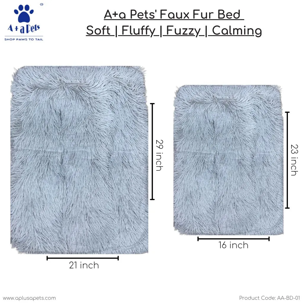 A a Pets' Faux Fur Bed for Pet l Silky Soft Fluffy Fuzzy Calming - Grey