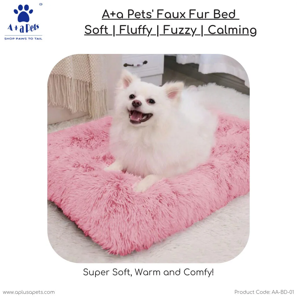 A a Pets' Faux Fur Bed for Pet l Silky Soft Fluffy Fuzzy Calming - Grey