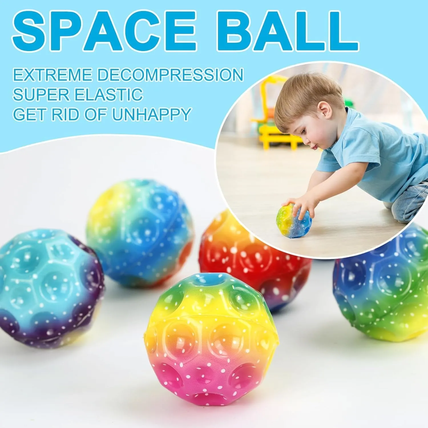 GLNRM Astro Jump Ball - Bouncing Ball for Children, High Jumps Rubber Ball, Space Ball, Moonball, Make a Popping Noise, High Bounce Hole Ball | 7 cm Mini Bouncing Ball Toy for Gift (1, Space Balls)