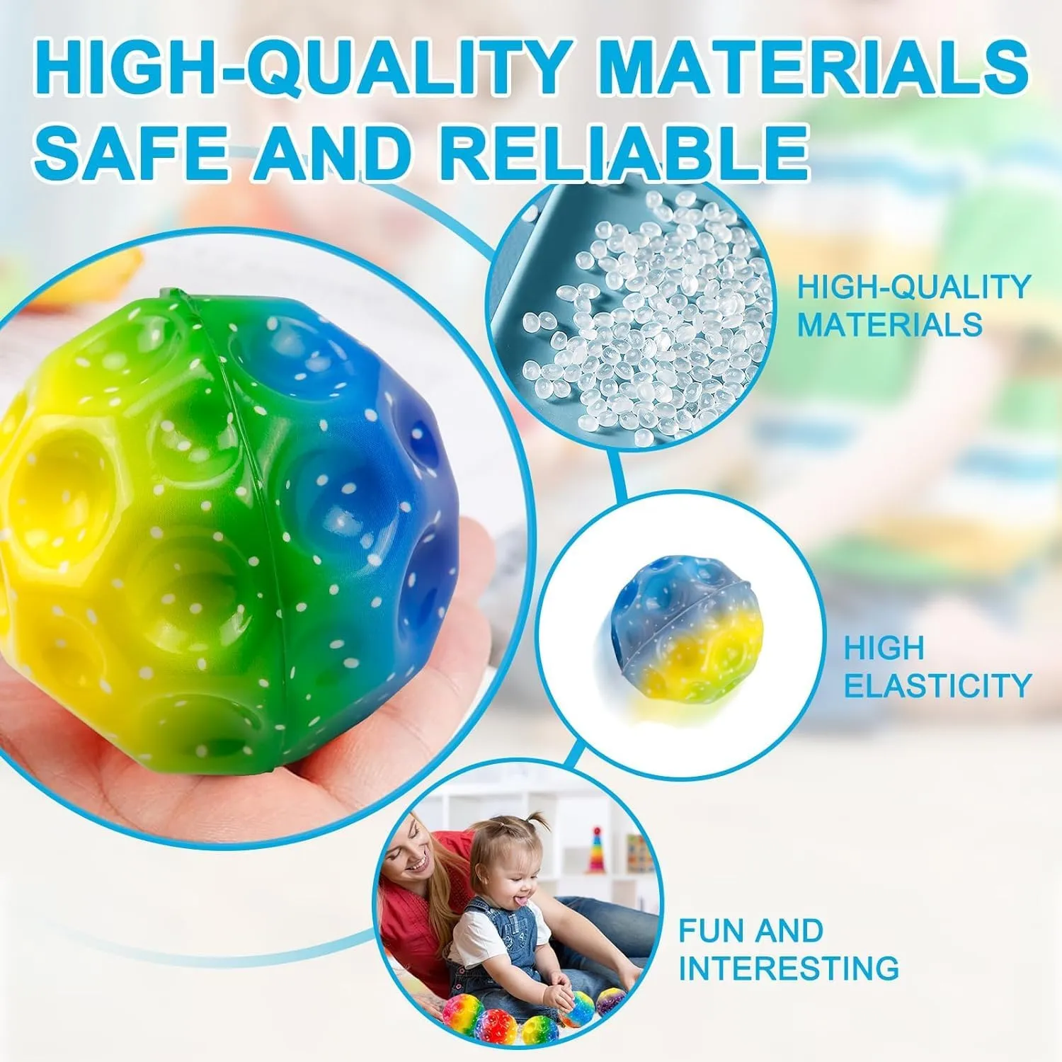 GLNRM Astro Jump Ball - Bouncing Ball for Children, High Jumps Rubber Ball, Space Ball, Moonball, Make a Popping Noise, High Bounce Hole Ball | 7 cm Mini Bouncing Ball Toy for Gift (1, Space Balls)