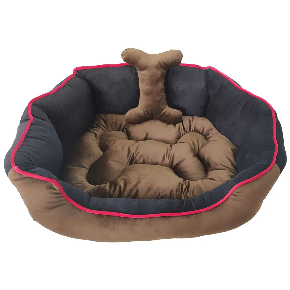 Hiputee Reversible Holland Velvet Bed for Dogs and Cats (Brown, Black)