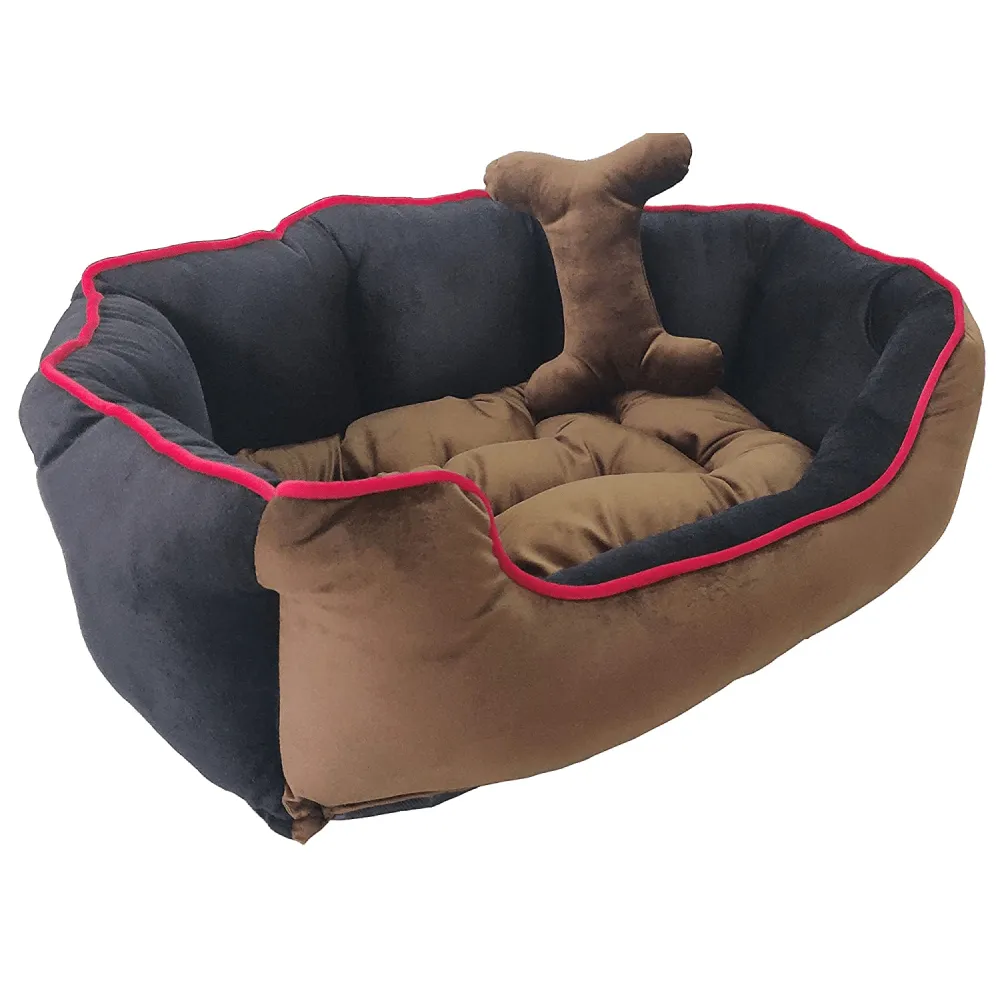 Hiputee Reversible Holland Velvet Bed for Dogs and Cats (Brown, Black)