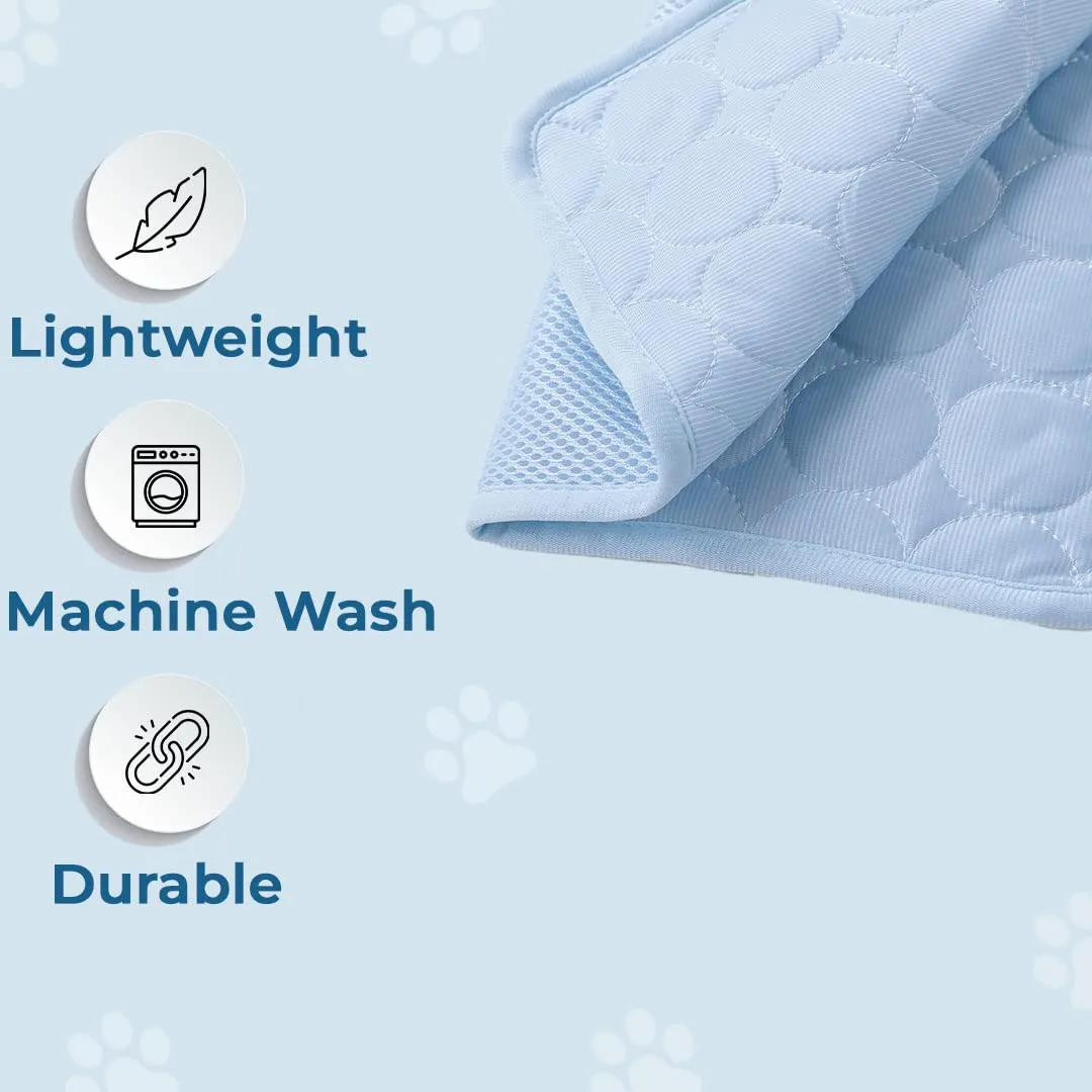 Homestic Rectangular Dog & Cat Bed|Premium Cool Ice Silk with Polyester with Bottom Mesh|Multi-Utility Self-Cooling Pad for Dog & Cat|Light-Weight & Durable Dog Bed|ZQCJ001LB-XS|Light Blue