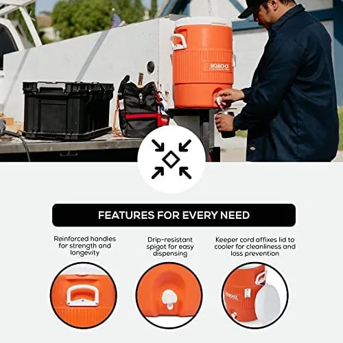 Igloo 5 Gallon Portable Sports Cooler Water Beverage Dispenser with Flat Seat Lid, Bright Orange