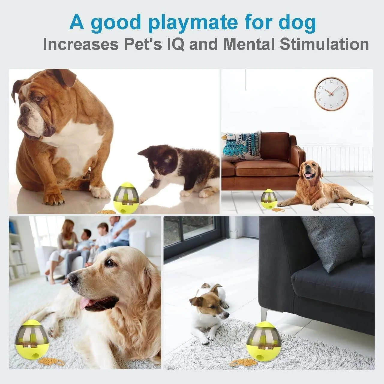 IQ Treat Ball Interactive Toys - Dog Puzzle Cat Treat Dispenser Food Bowl,,Physical and Mental Stimulation -Training for Prevents Obesity Pets, Easy to Clean Small Medium Cats, Dogs, and Pets With Gift Laser Pointer