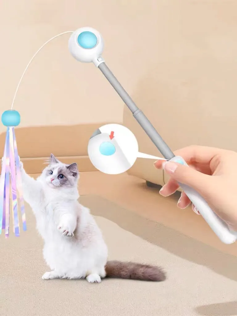 ITEEKE Retractable and Extendable Feathered and Laser Wand Kitty Cat Teaser