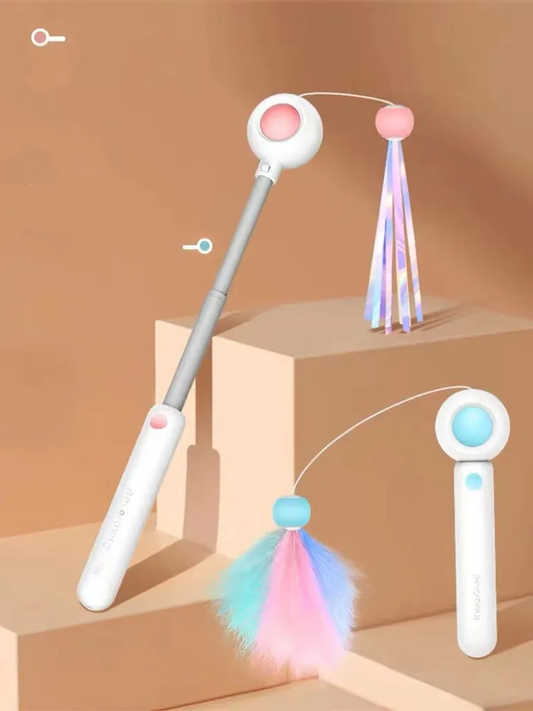 ITEEKE Retractable and Extendable Feathered and Laser Wand Kitty Cat Teaser
