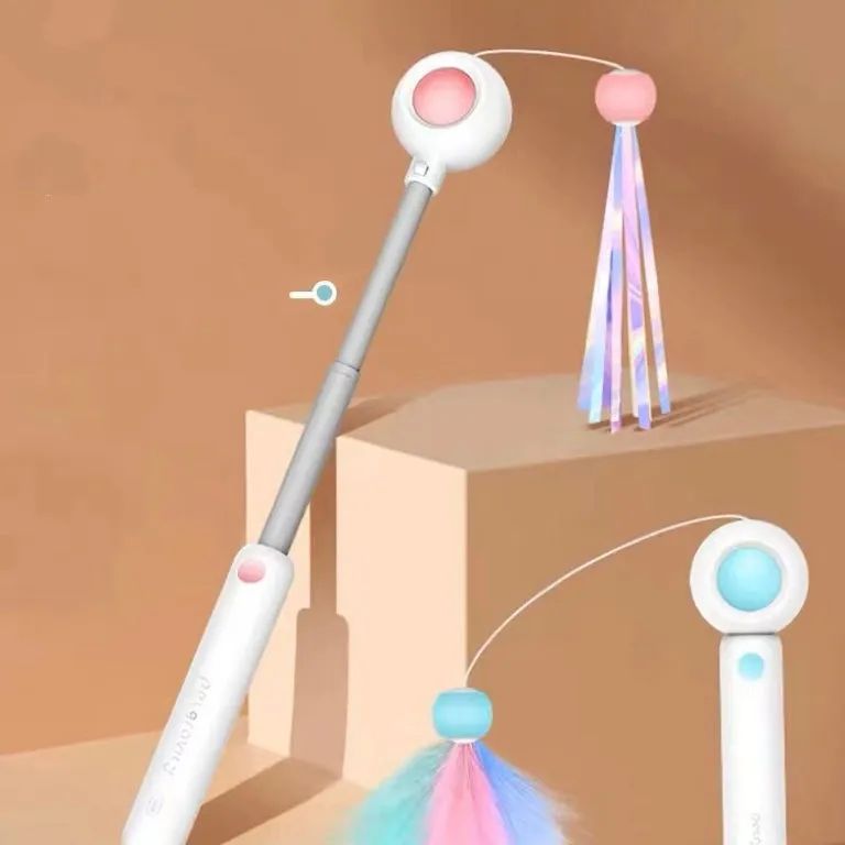 ITEEKE Retractable and Extendable Feathered and Laser Wand Kitty Cat Teaser