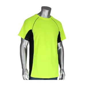 PIP 310-950B-LY/2X Non-ANSI Short Sleeve T-Shirt with 50  UPF Sun Protection, Insect Repellent Treatment and Black Trim
