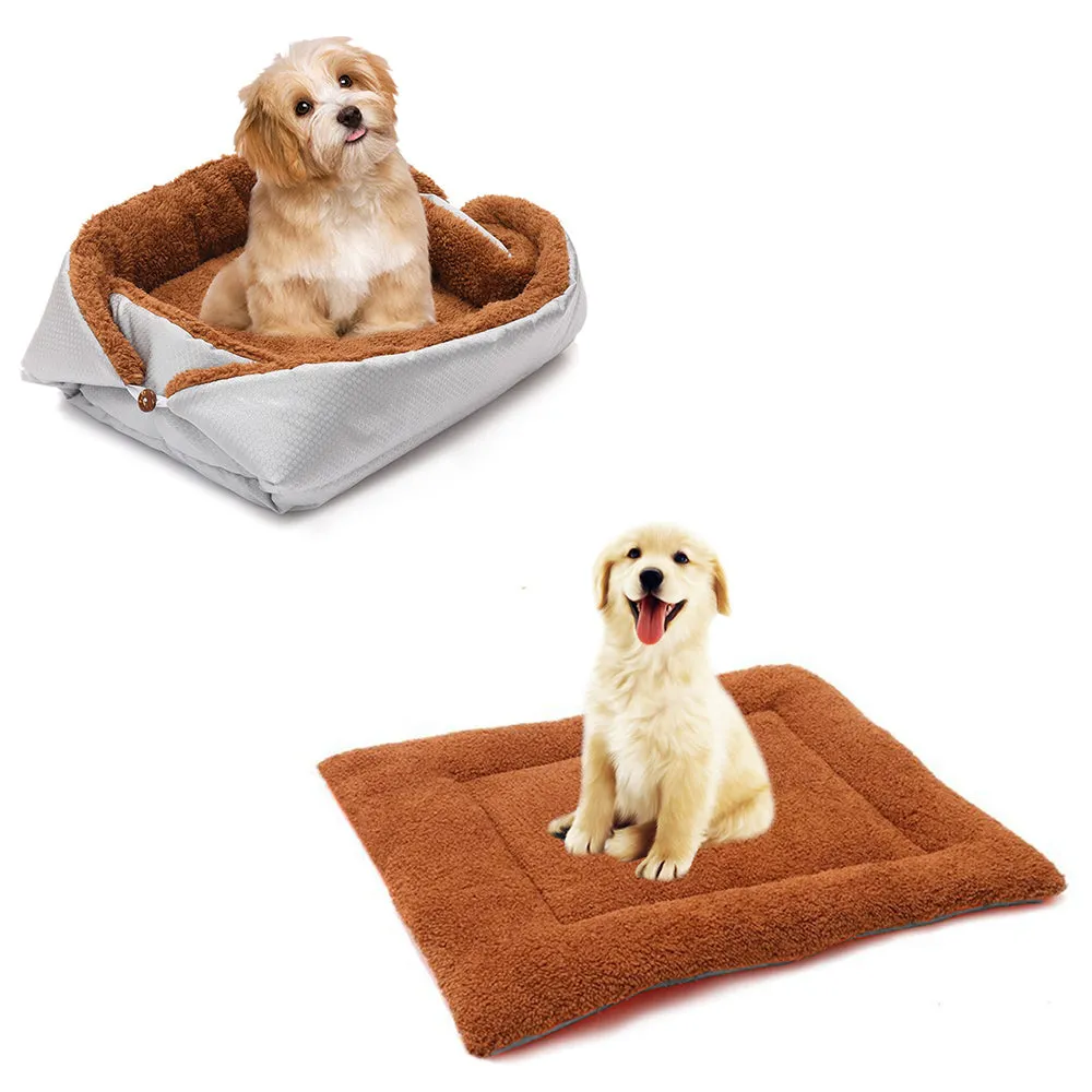 SOGA Silver Dual purpose Cushion Nest Cat Dog Bed Warm Plush Kennel Mat Pet Home Travel Essentials